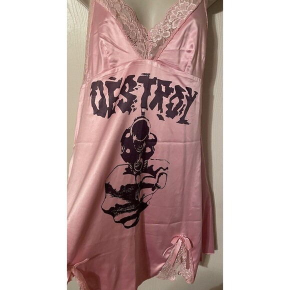 Vintage Arcane Destroy Havoc Logo Pink Satin Lace Slip Dress Nightgown - Picture 3 of 15